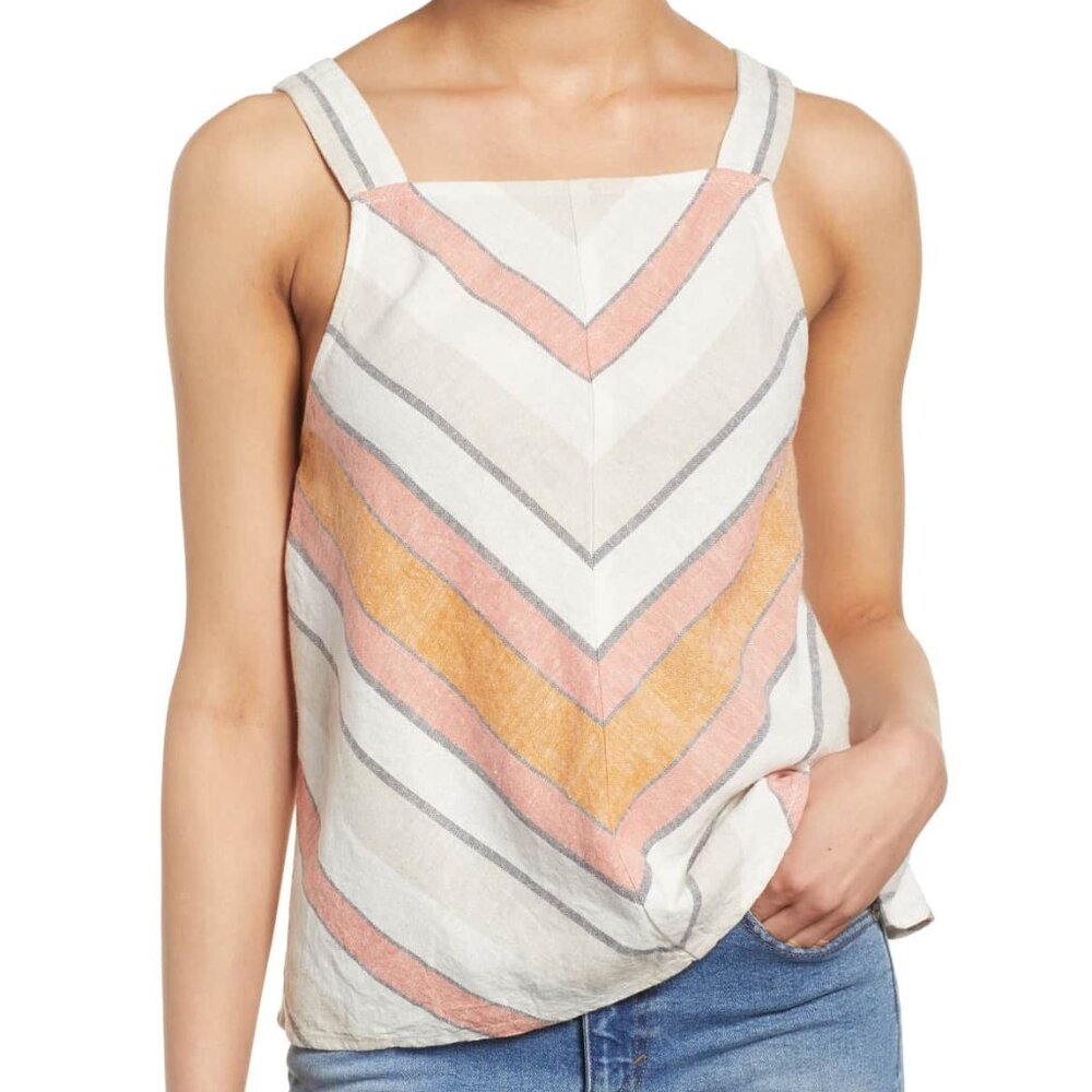 BP Pastel Neutral Summer Chevron Lightweight Linen Sleeveless Top Size Small